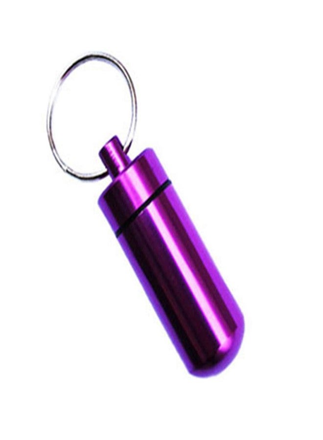 baolaili Purple Pill Organizer Mini Pill Box, Metal Pill Box Emergency Medicine Drug Box Tank with Keychain Case Stainless Steel for Outdoor Travel Waterproof Case Outdoor Camping Hiking Traveling - Image 1